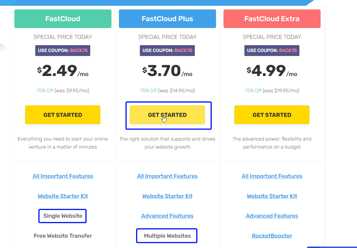 O plano FastCloud Plus permite a hospedagem de diversos sites na mesma conta