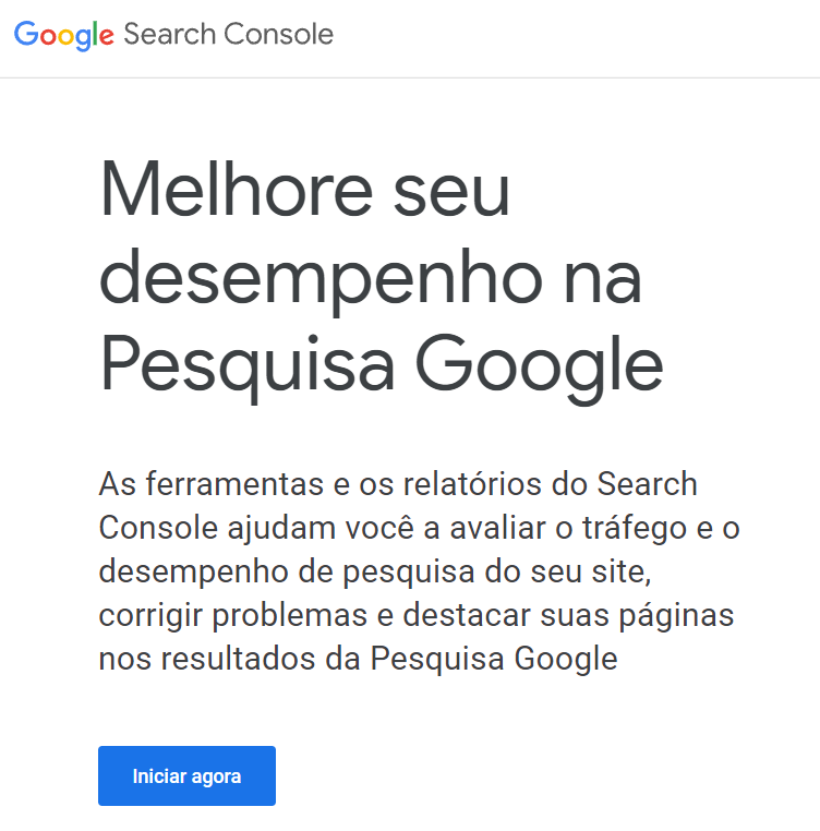 Página inicial do Google Search Console