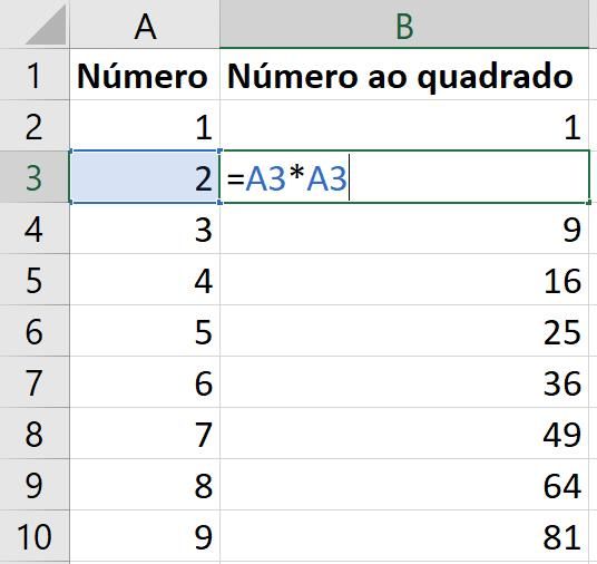 Como elevar ao quadrado no excel: Multiplicação