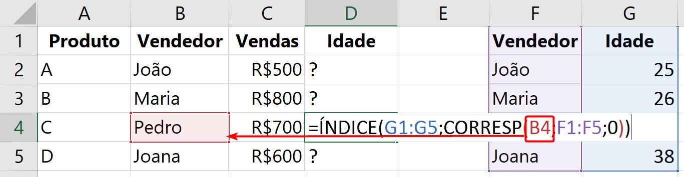 Função ÍNDICE e CORRESP no excel: referência dinâmica